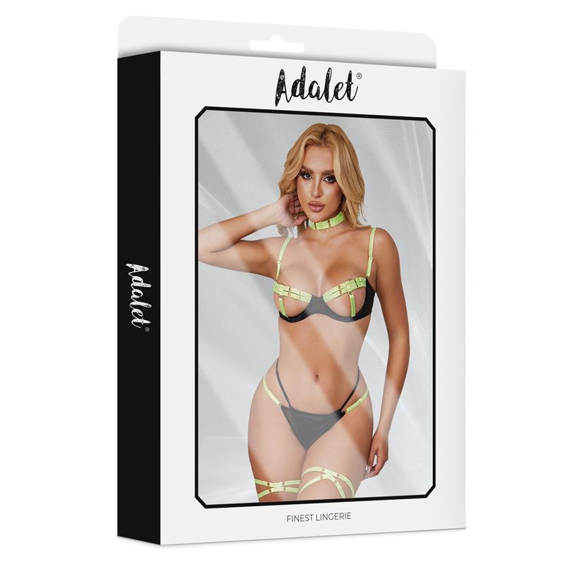 Maya Set Sujetador Tanga Ligas y Choker Amarillo y Negro