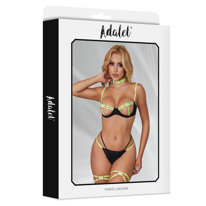 Maya Set Sujetador Tanga Ligas y Choker Amarillo y Negro