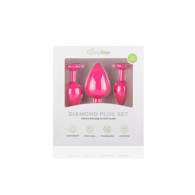 Set 3 Plug Anal con Cristal Silicona Rosa