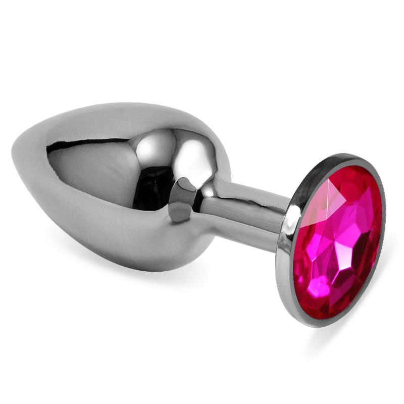 Plug Anal Plateado Rosebud Classic con Joya Fuchsia Talla S