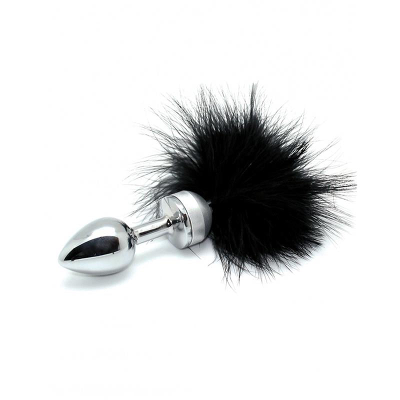 Plug Anal Metal con Plumas Negro 73mm