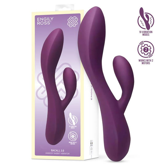 Bacall 20 Vibrador Silicona Liquida Inyectada Doble Motor USB Purpura