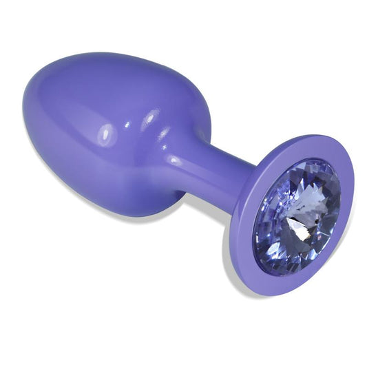 Plug Anal de Metal Purpura Rosebud con Joya Azul