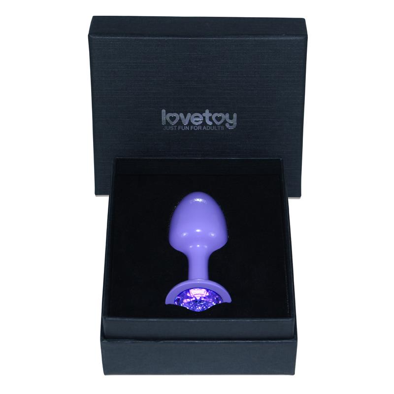 Plug Anal de Metal Purpura Rosebud con Joya Azul