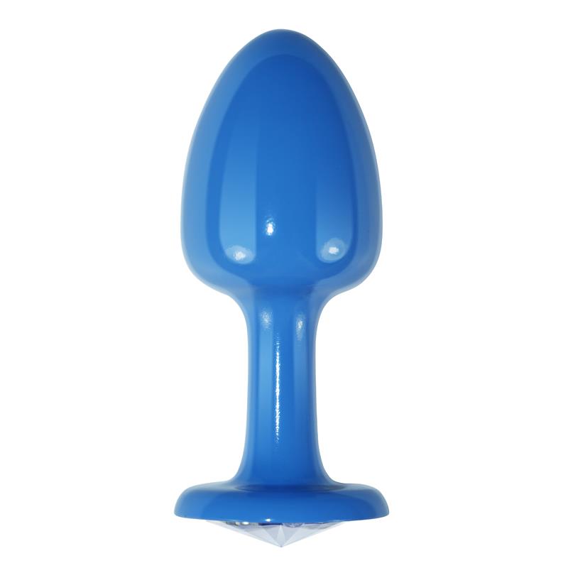 Plug Anal de Metal Azul Rosebud con Joya Transparente