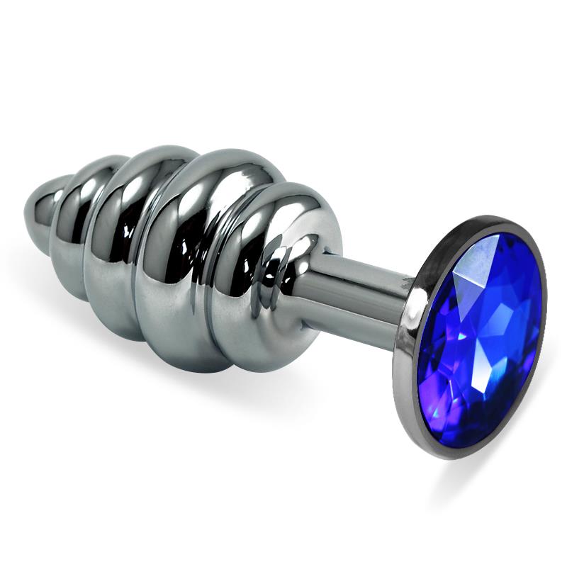 Plug Anal en Espiral Rosebud con Joya Azul Oscuro