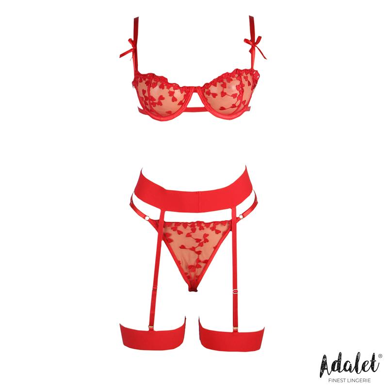 Zoey Set Sujetador Tanga y Liguero con Corazones Rojo