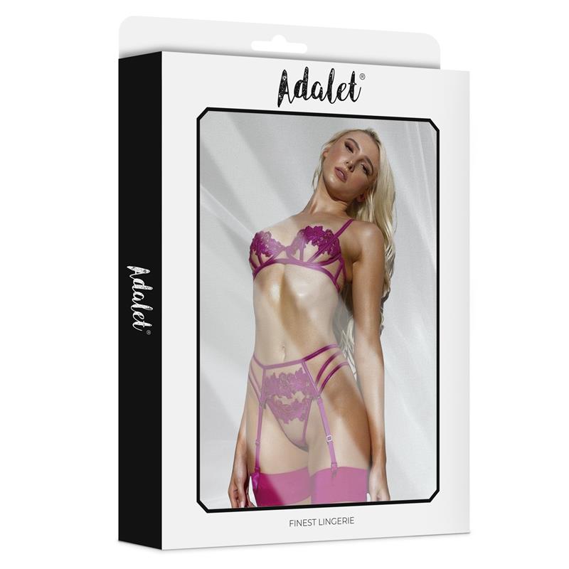 Nora Set Sujetador Tanga y Liguero con Flores Fuchsia