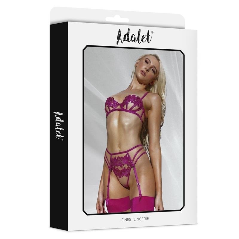 Nora Set Sujetador Tanga y Liguero con Flores Fuchsia