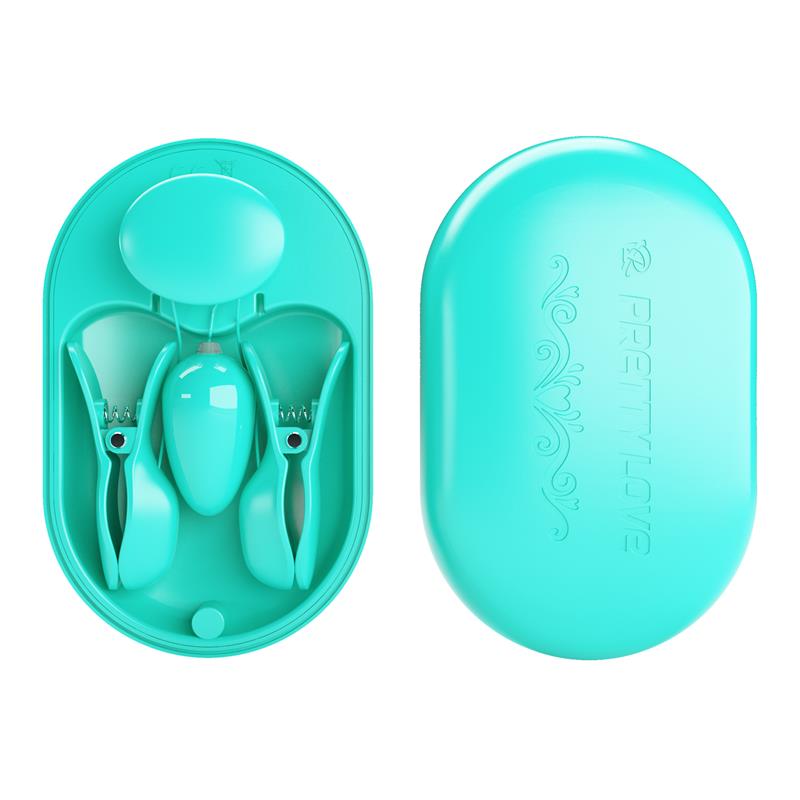 Surprise Box Huevo Vibrador y Pinzas para Pezones con Electro Estimulacion Azul