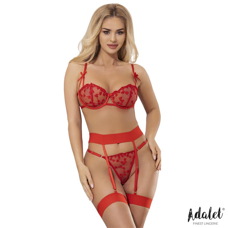 Zoey Set Sujetador Tanga y Liguero con Corazones Rojo