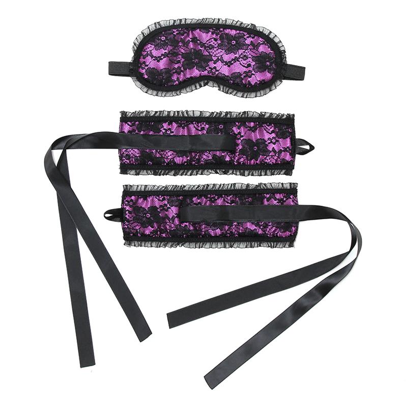 Rimba Bondage Play Esposas y Mascara Estilo Burlesque Color Purpura