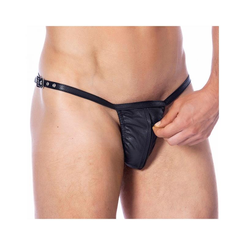 Tanga de Cuero Ajustable con Cremallera Talla unica